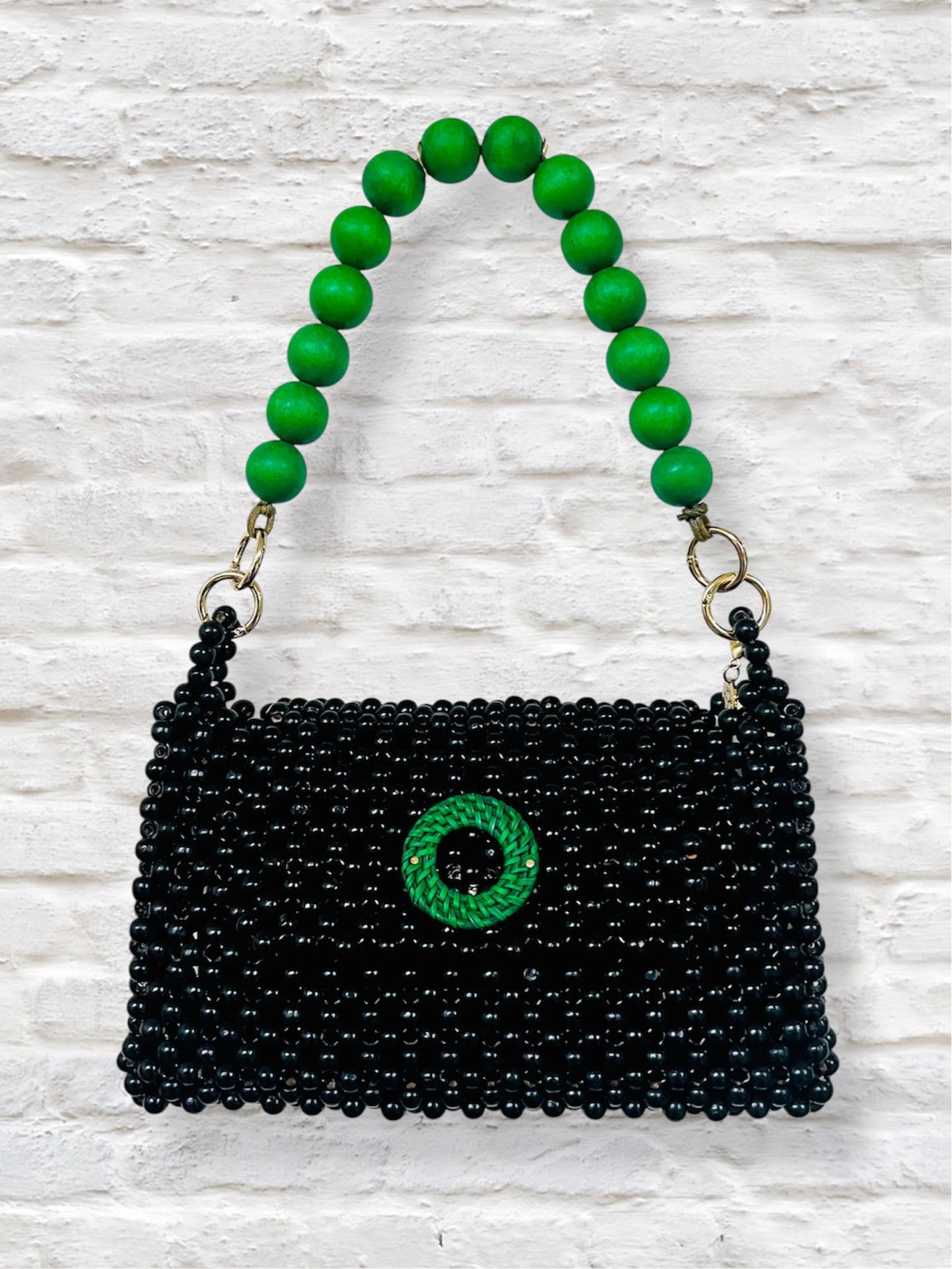 DARCY BLACK Handmade Mix and Match Wooden Pleated Bead Bag, Sustainably Made and Responsibly Sourced from the Philippines