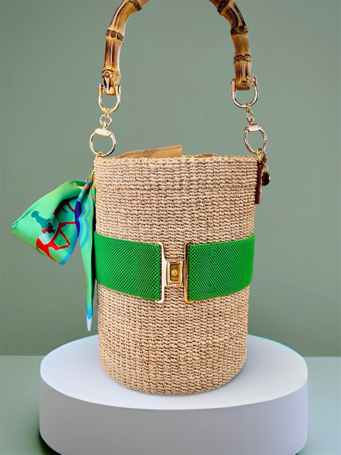 BUCKET BAG WITH TWILLY Handmade Mix and Match Abaca Bucket Bag, Sustainably Made and Responsibly Sourced from the Philippines