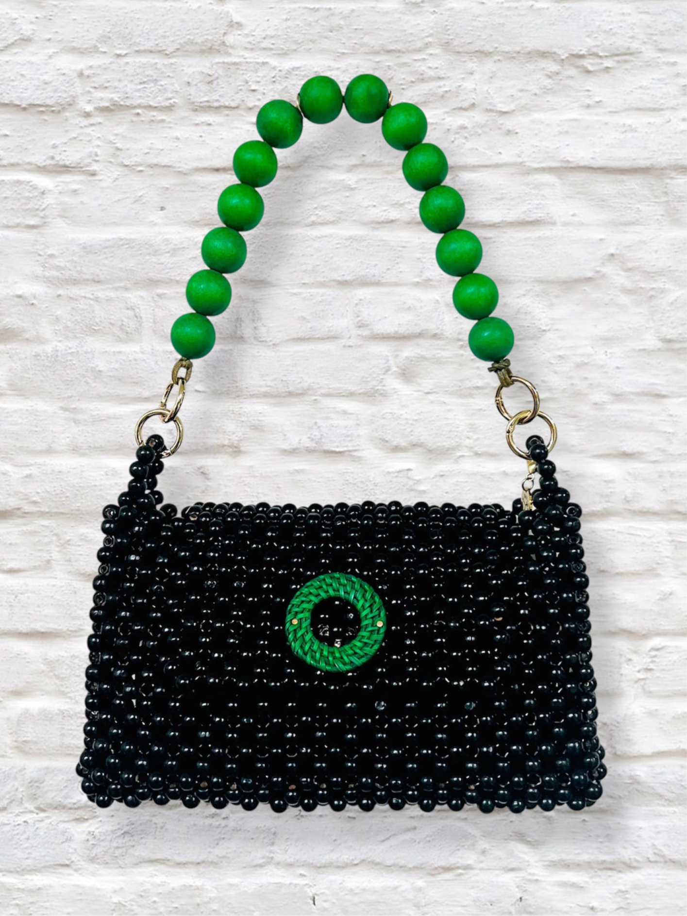 DARCY BLACK Handmade Mix and Match Wooden Pleated Bead Bag, Sustainably Made and Responsibly Sourced from the Philippines