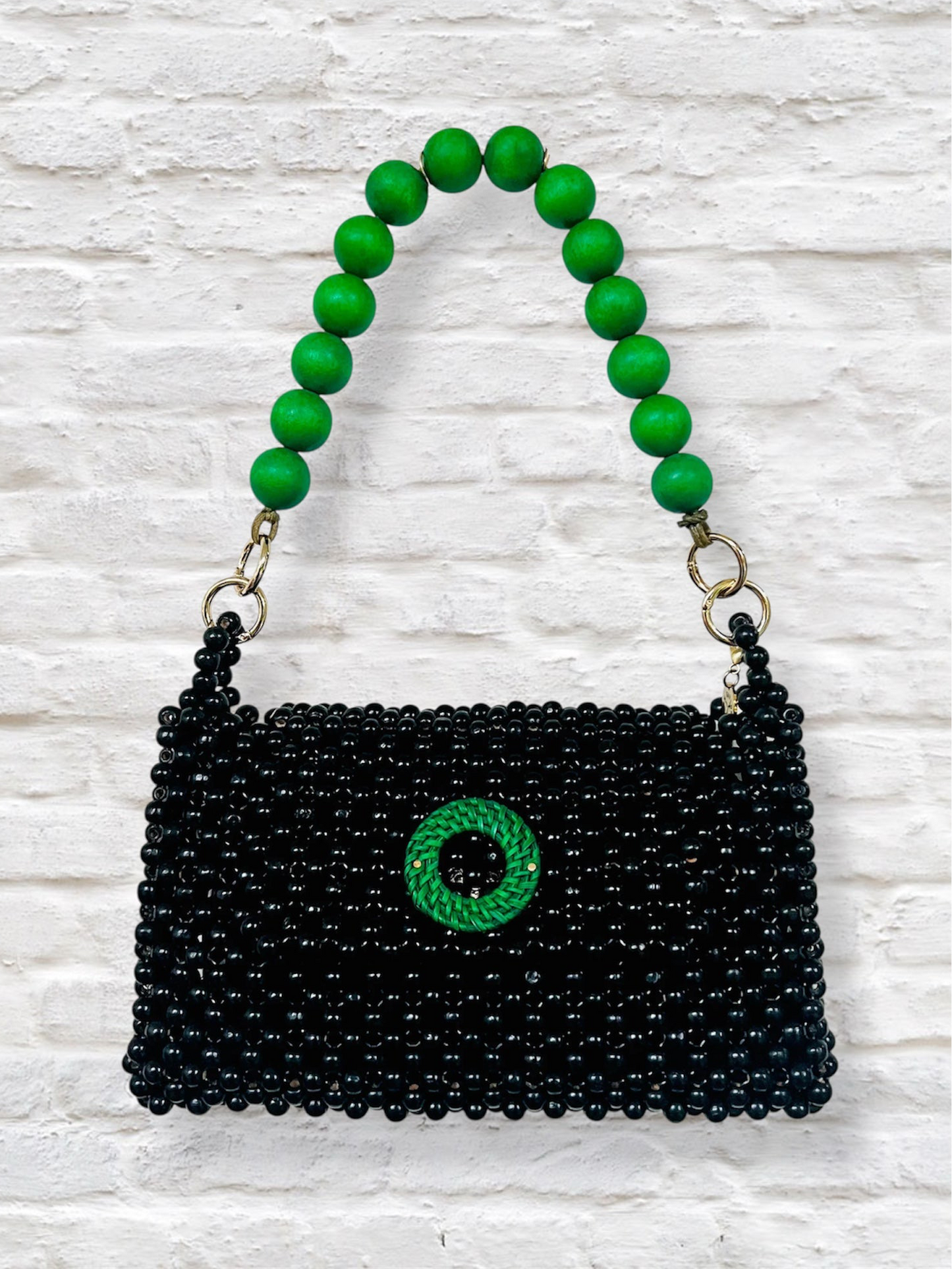 DARCY BLACK Handmade Mix and Match Wooden Pleated Bead Bag, Sustainably Made and Responsibly Sourced from the Philippines