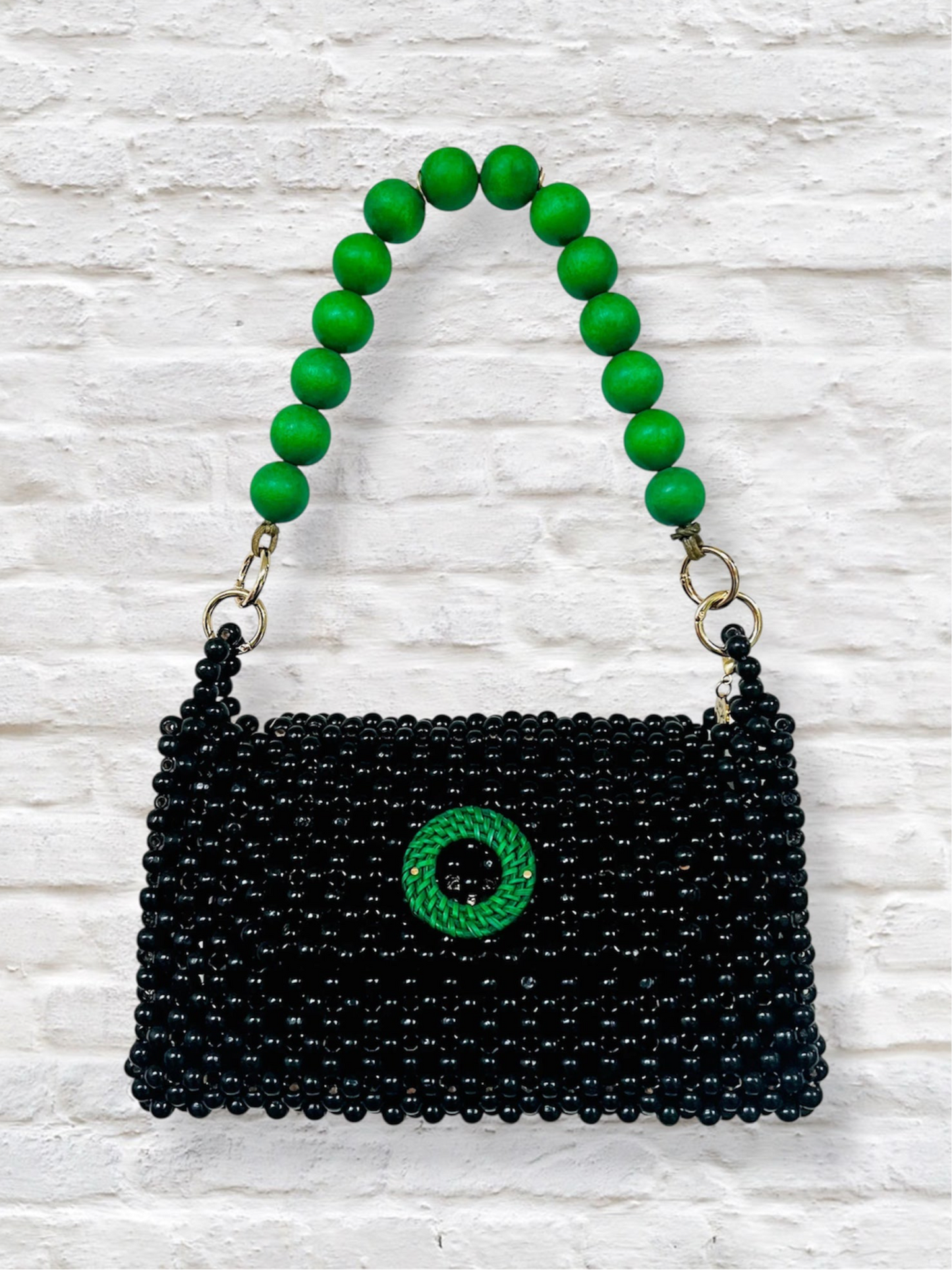 DARCY BLACK Handmade Mix and Match Wooden Pleated Bead Bag, Sustainably Made and Responsibly Sourced from the Philippines