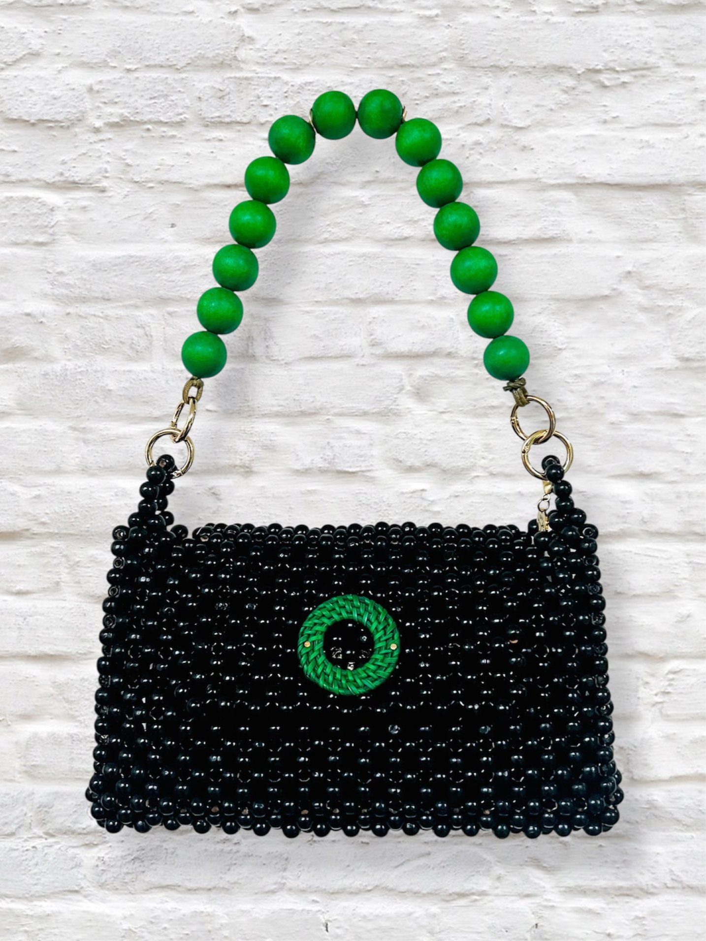 DARCY BLACK Handmade Mix and Match Wooden Pleated Bead Bag, Sustainably Made and Responsibly Sourced from the Philippines