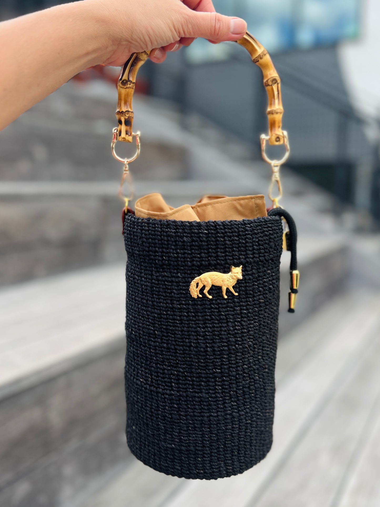 FOX BUCKET BAG with Bamboo Handle