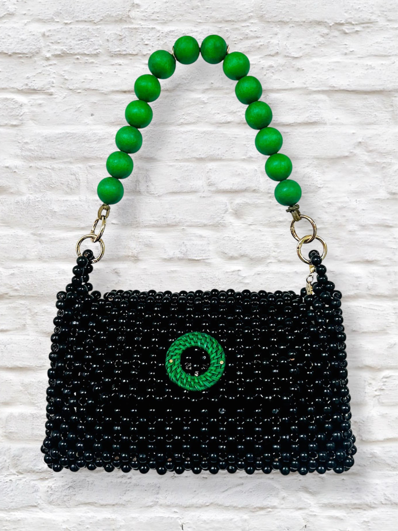 DARCY BLACK Handmade Mix and Match Wooden Pleated Bead Bag, Sustainably Made and Responsibly Sourced from the Philippines
