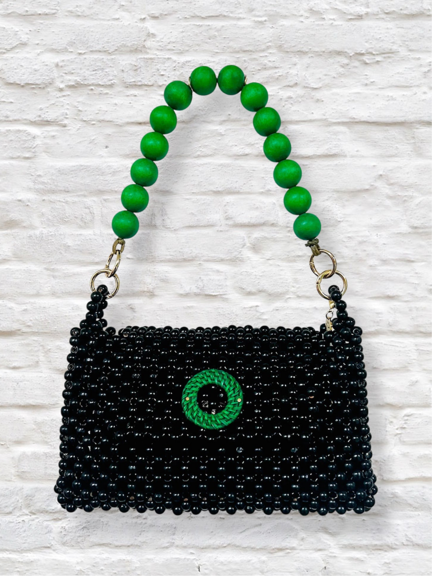 DARCY BLACK Handmade Mix and Match Wooden Pleated Bead Bag, Sustainably Made and Responsibly Sourced from the Philippines