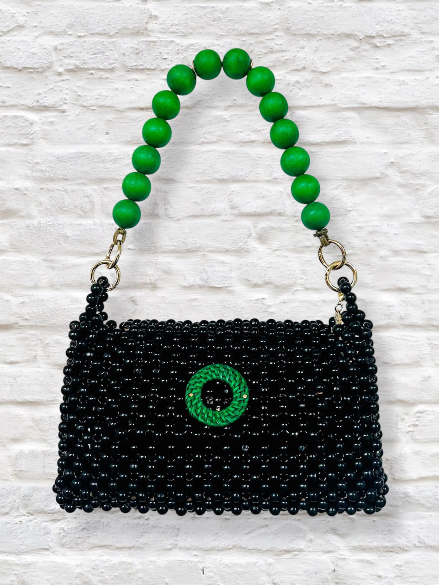 DARCY BLACK Handmade Mix and Match Wooden Pleated Bead Bag, Sustainably Made and Responsibly Sourced from the Philippines