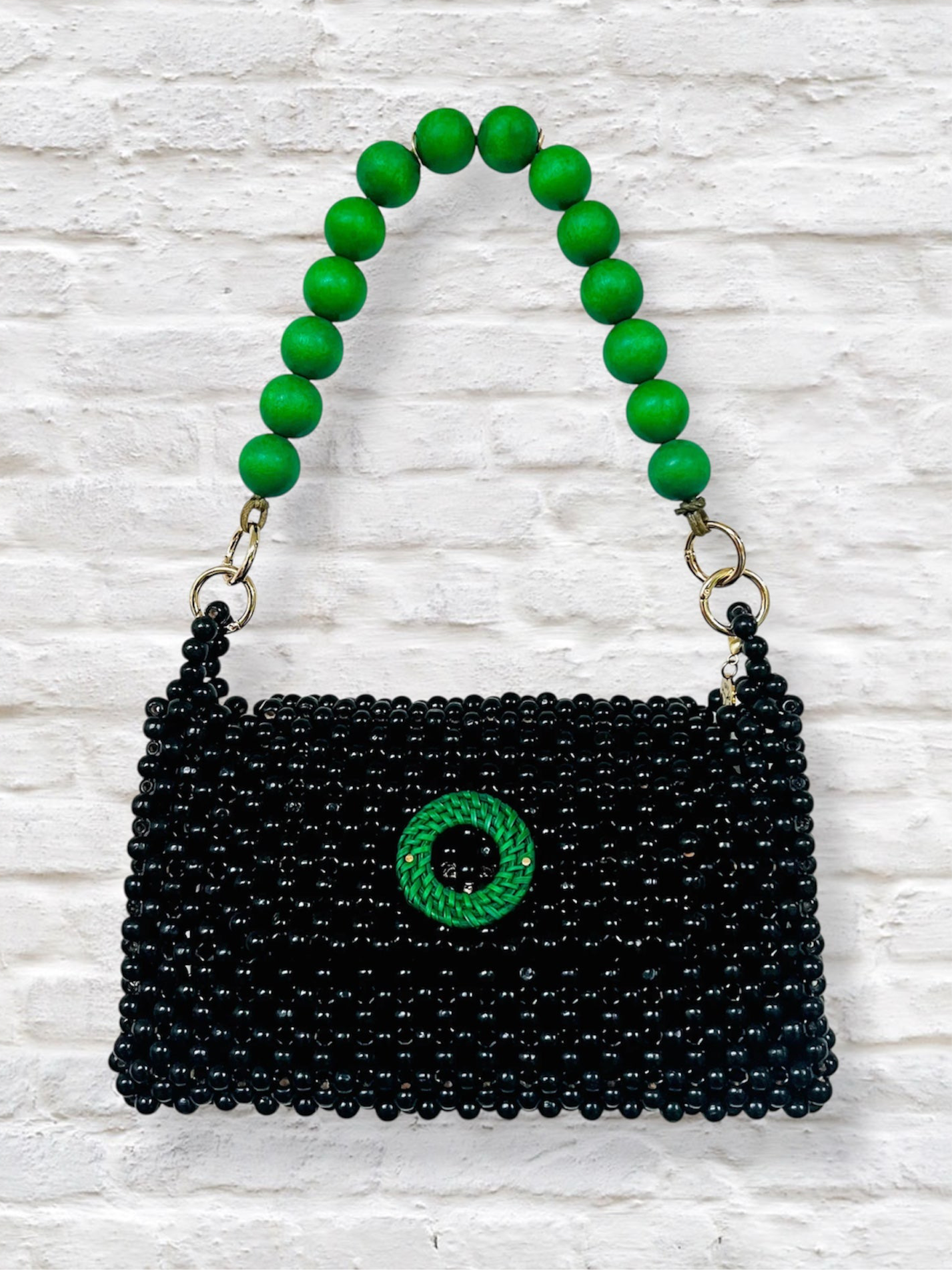DARCY BLACK Handmade Mix and Match Wooden Pleated Bead Bag, Sustainably Made and Responsibly Sourced from the Philippines