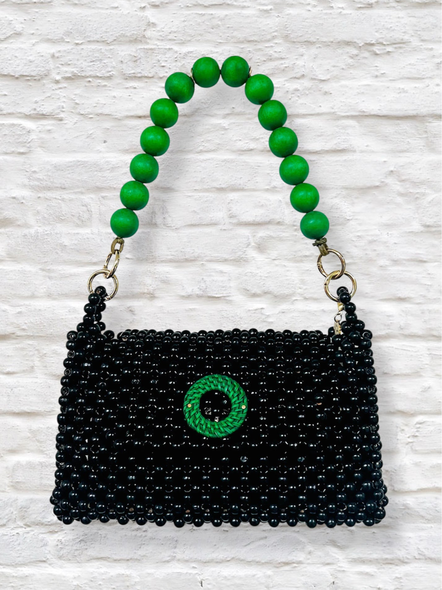 DARCY BLACK Handmade Mix and Match Wooden Pleated Bead Bag, Sustainably Made and Responsibly Sourced from the Philippines