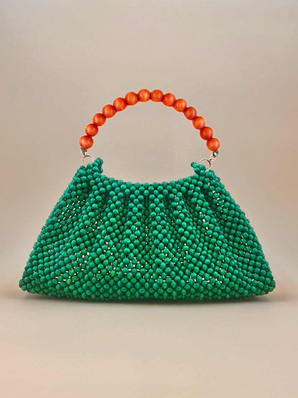 BONNIE GREEN Handmade Mix and Match Wooden Pleated Bead Bag, Sustainably Made and Responsibly Sourced from the Philippines