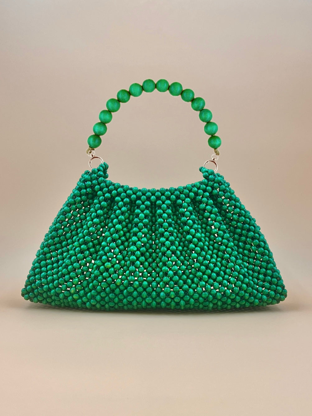BONNIE GREEN Handmade Mix and Match Wooden Pleated Bead Bag, Sustainably Made and Responsibly Sourced from the Philippines