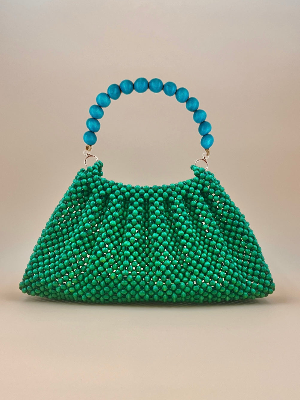 BONNIE GREEN Handmade Mix and Match Wooden Pleated Bead Bag, Sustainably Made and Responsibly Sourced from the Philippines