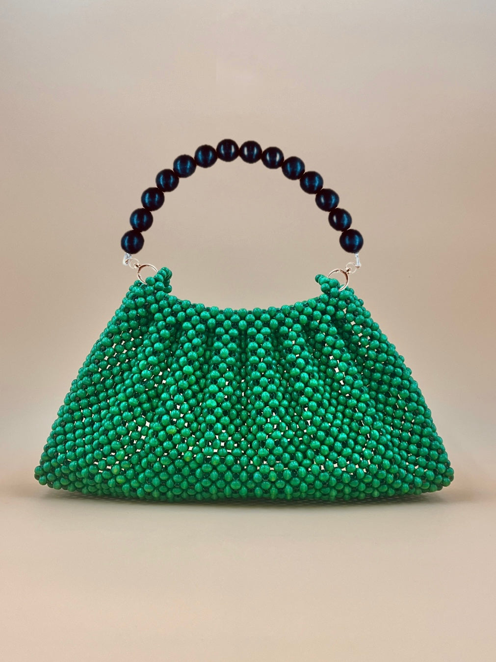 BONNIE GREEN Handmade Mix and Match Wooden Pleated Bead Bag, Sustainably Made and Responsibly Sourced from the Philippines