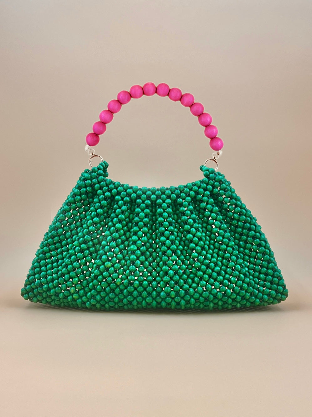 BONNIE GREEN Handmade Mix and Match Wooden Pleated Bead Bag, Sustainably Made and Responsibly Sourced from the Philippines