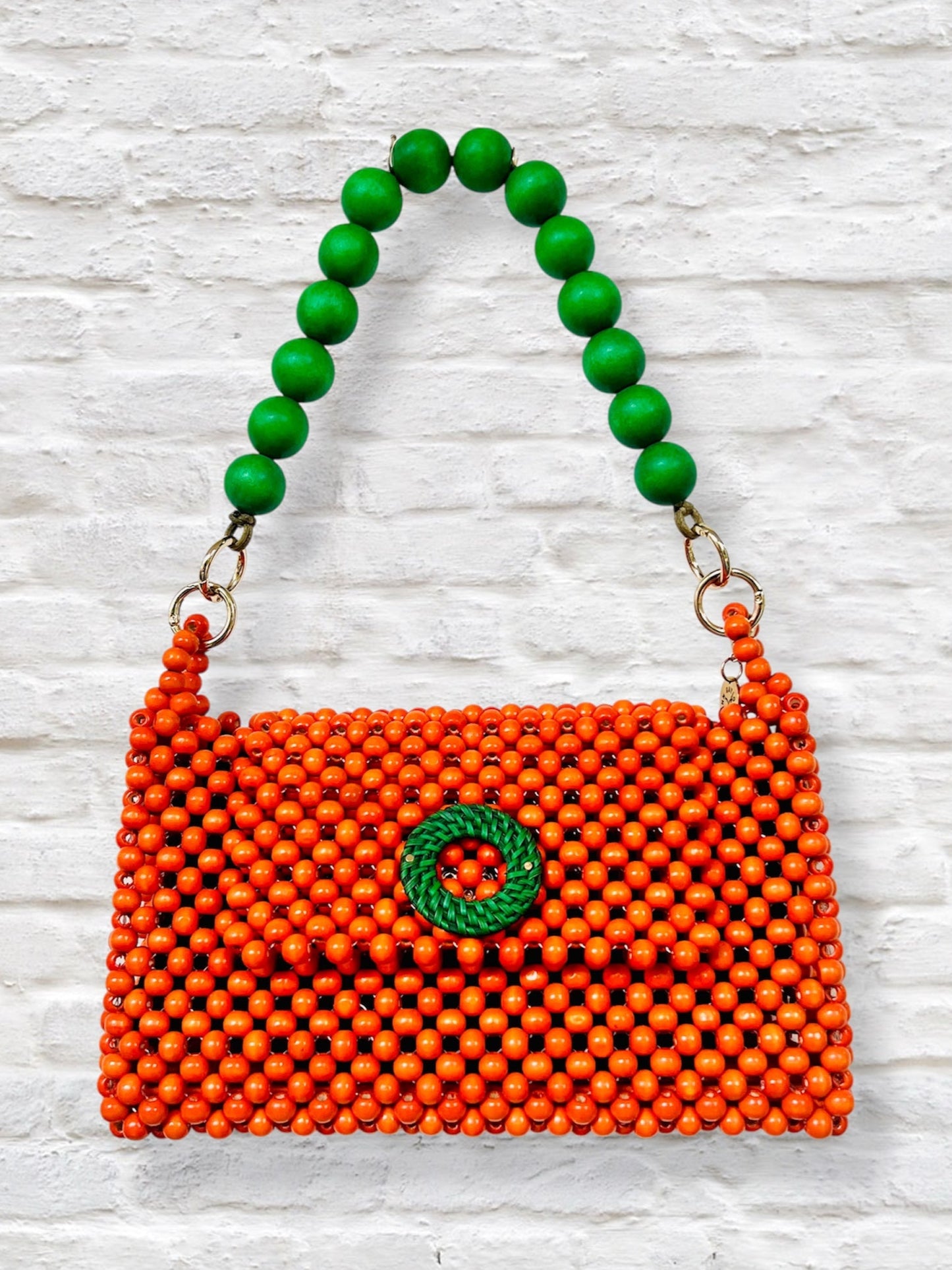 DARCY ORANGE Handmade Mix and Match Wooden Pleated Bead Bag, Sustainably Made and Responsibly Sourced from the Philippines