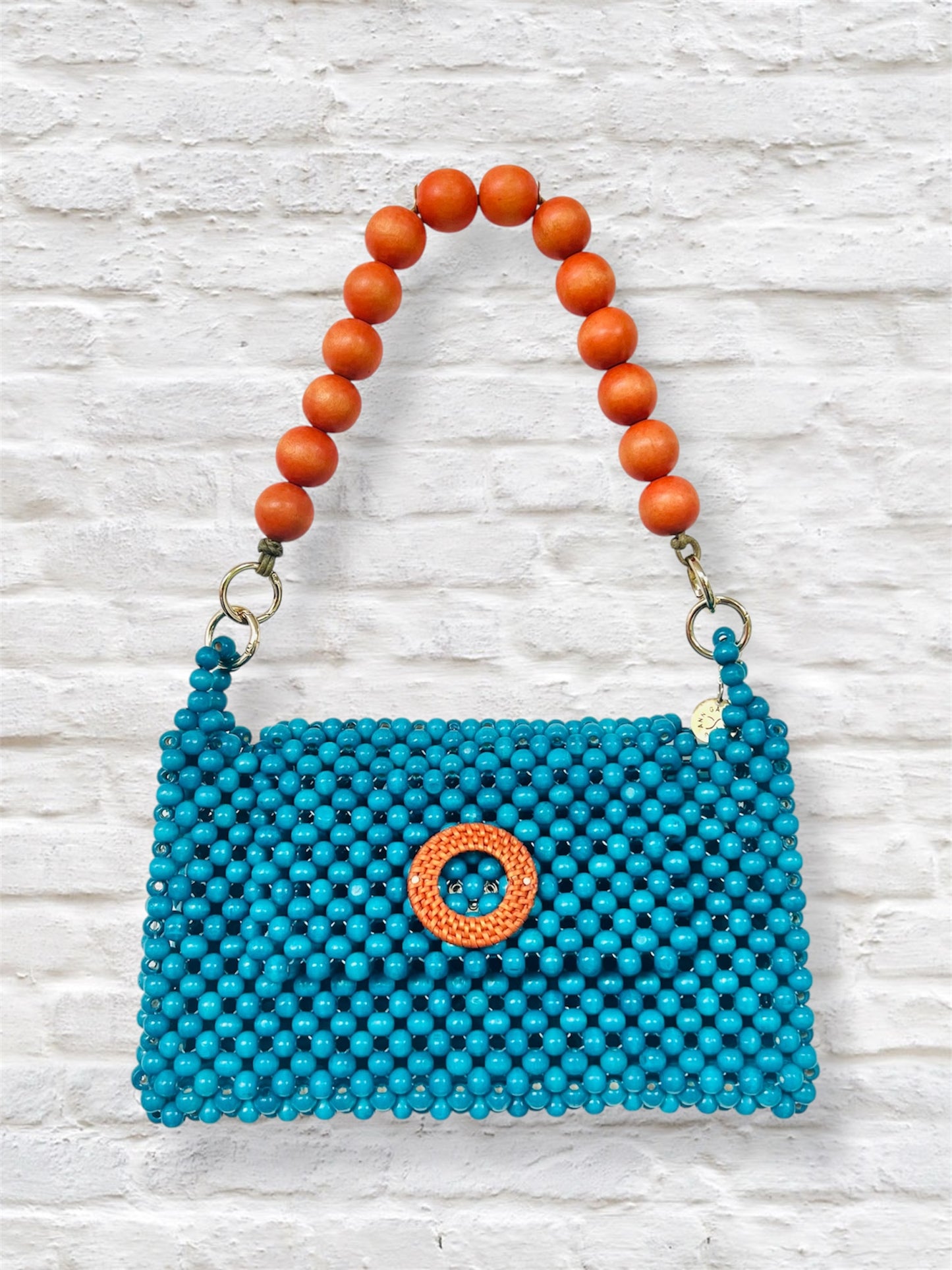 DARCY TEAL Handmade Mix and Match Wooden Pleated Bead Bag, Sustainably Made and Responsibly Sourced from the Philippines