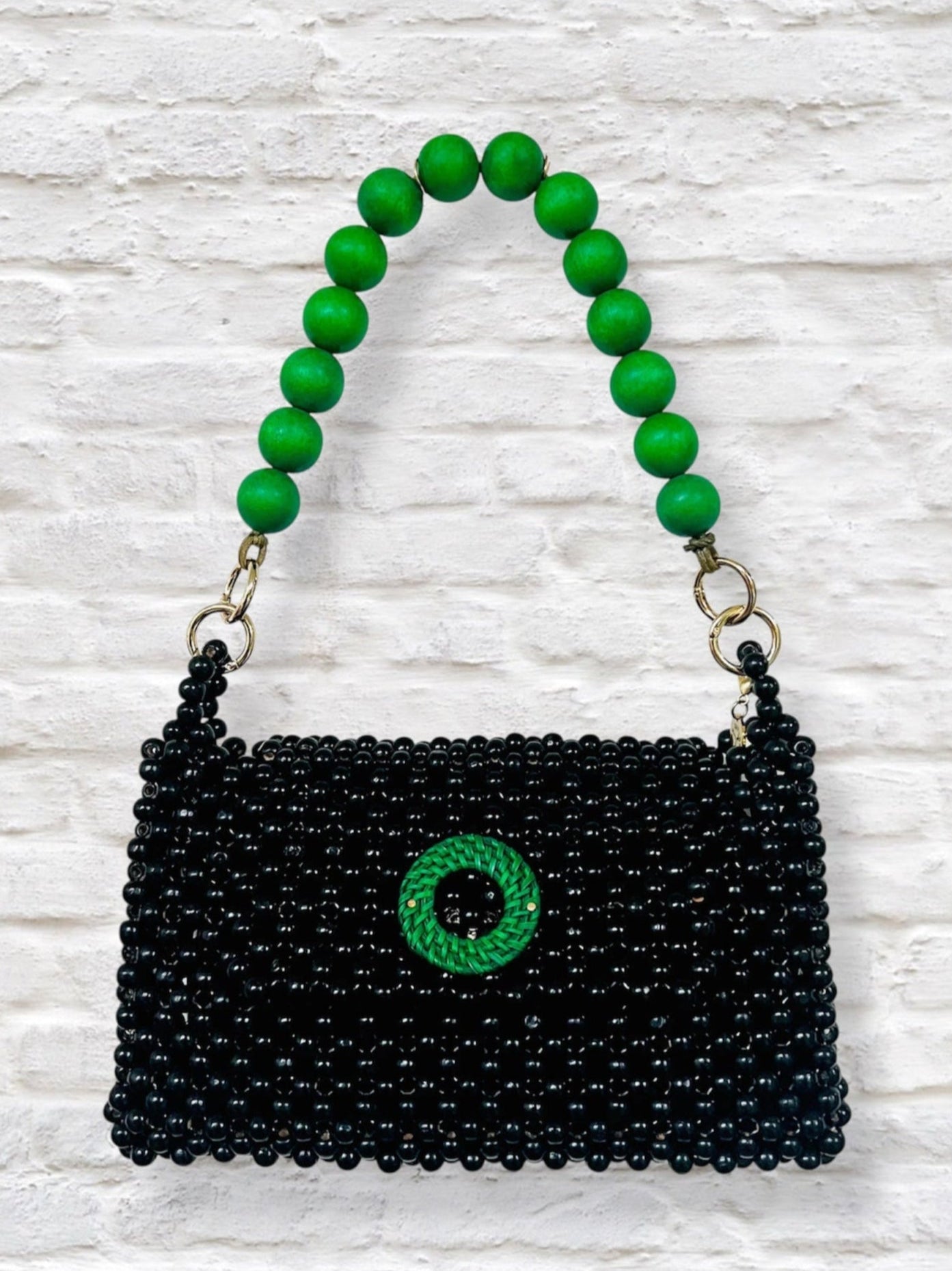 DARCY BLACK Handmade Mix and Match Wooden Pleated Bead Bag, Sustainably Made and Responsibly Sourced from the Philippines