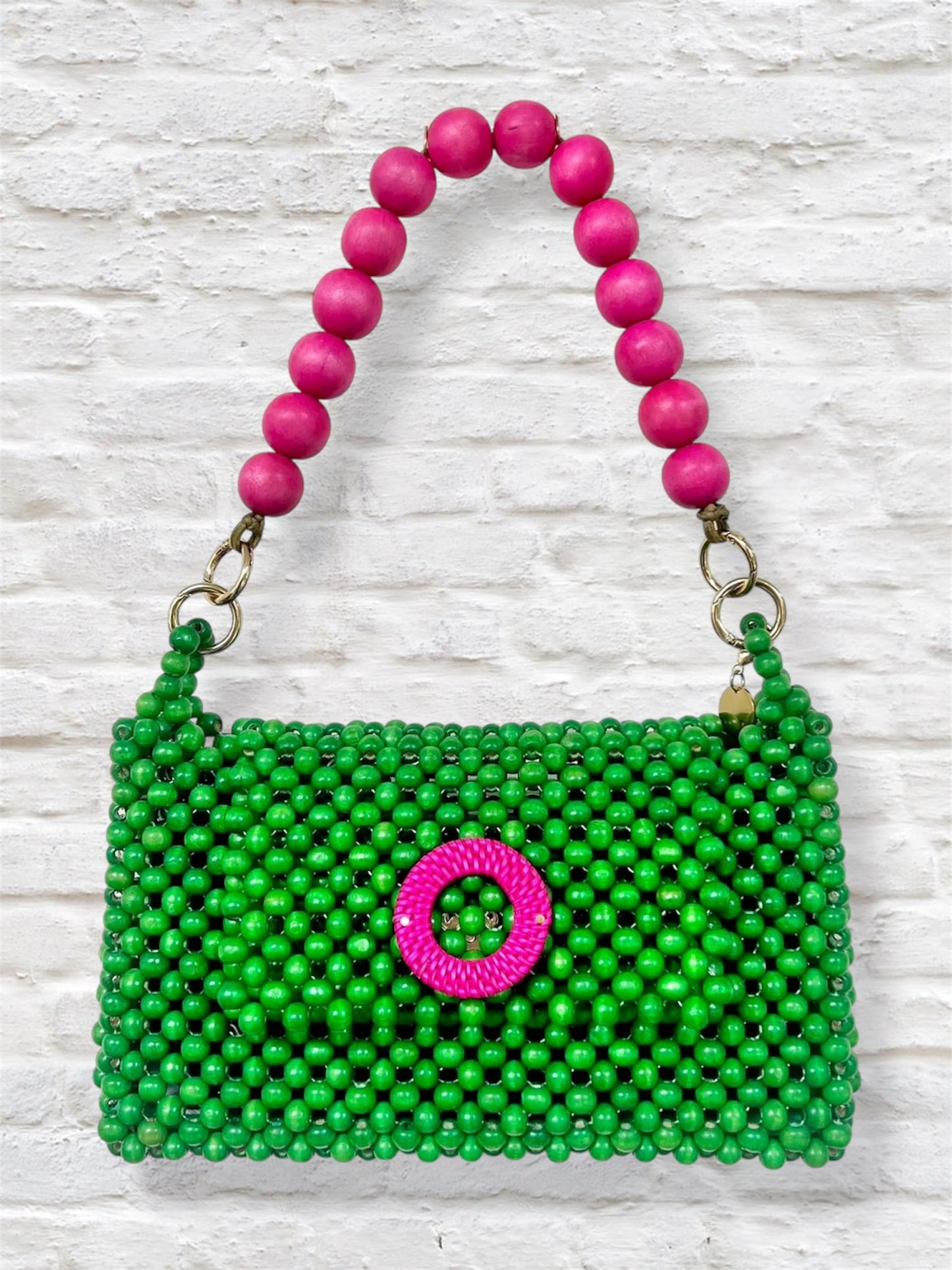 DARCY GREEN Handmade Mix and Match Wooden Pleated Bead Bag, Sustainably Made and Responsibly Sourced from the Philippines