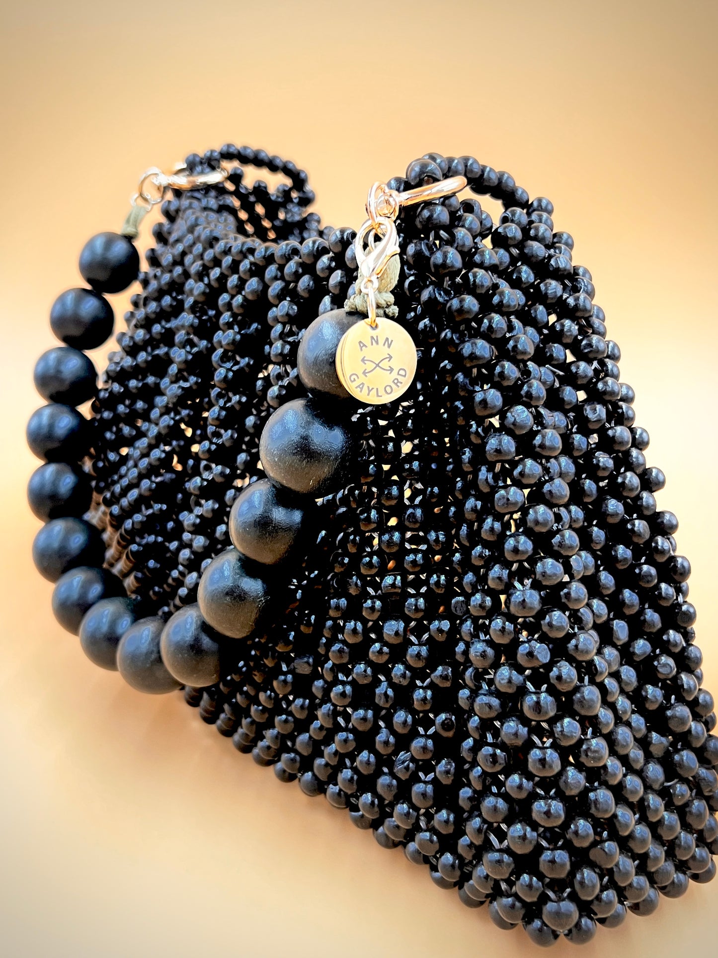 BONNIE BLACK Handmade Mix and Match Wooden Pleated Bead Bag, Sustainably Made and Responsibly Sourced from the Philippines