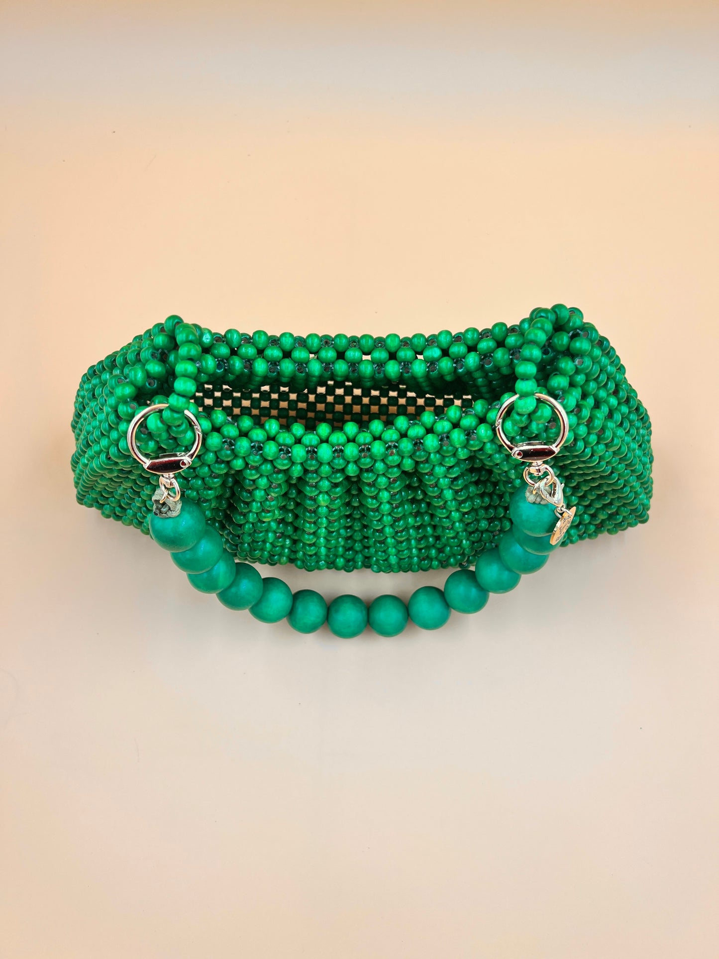 BONNIE GREEN Handmade Mix and Match Wooden Pleated Bead Bag, Sustainably Made and Responsibly Sourced from the Philippines