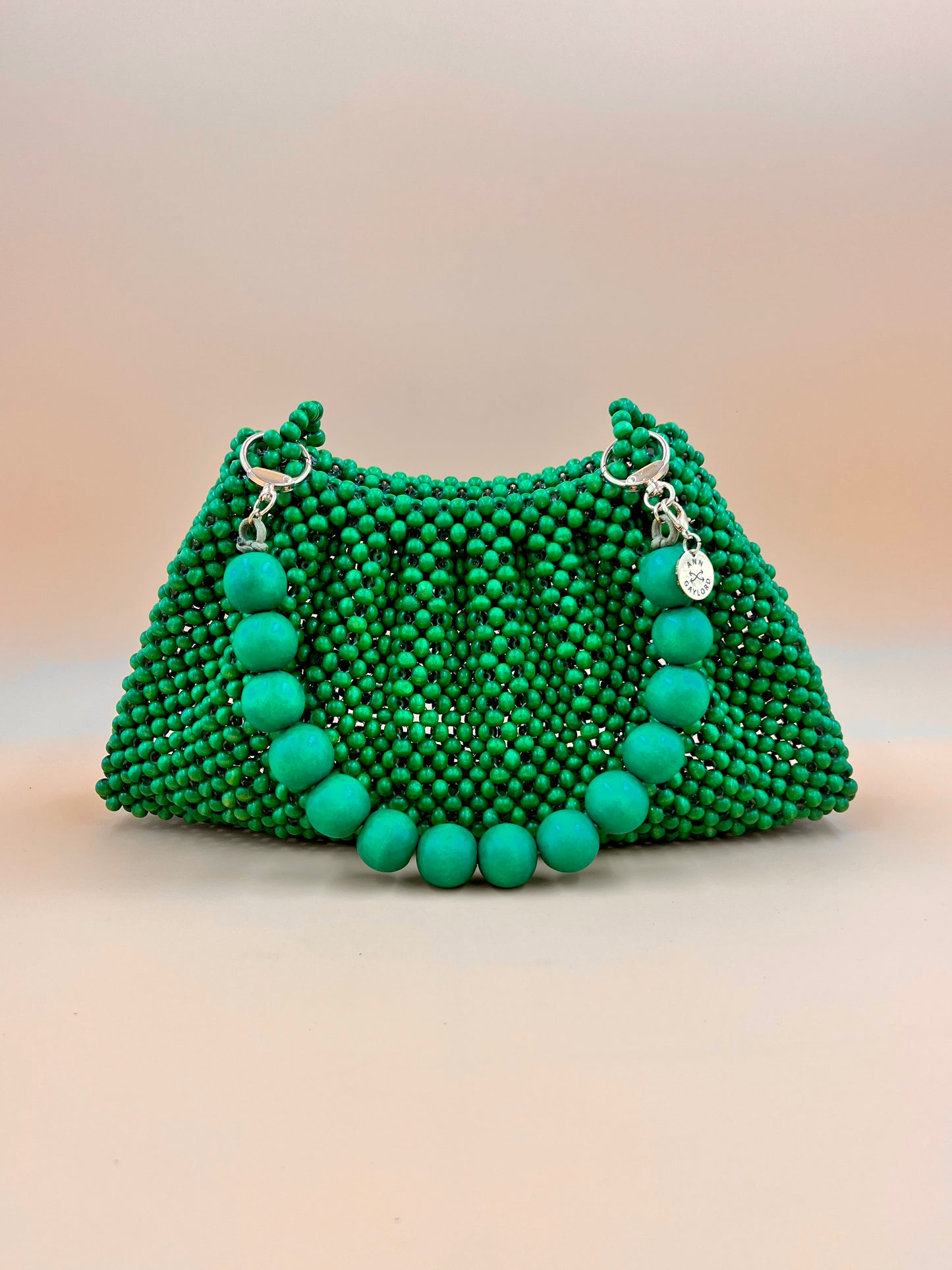BONNIE GREEN Handmade Mix and Match Wooden Pleated Bead Bag, Sustainably Made and Responsibly Sourced from the Philippines