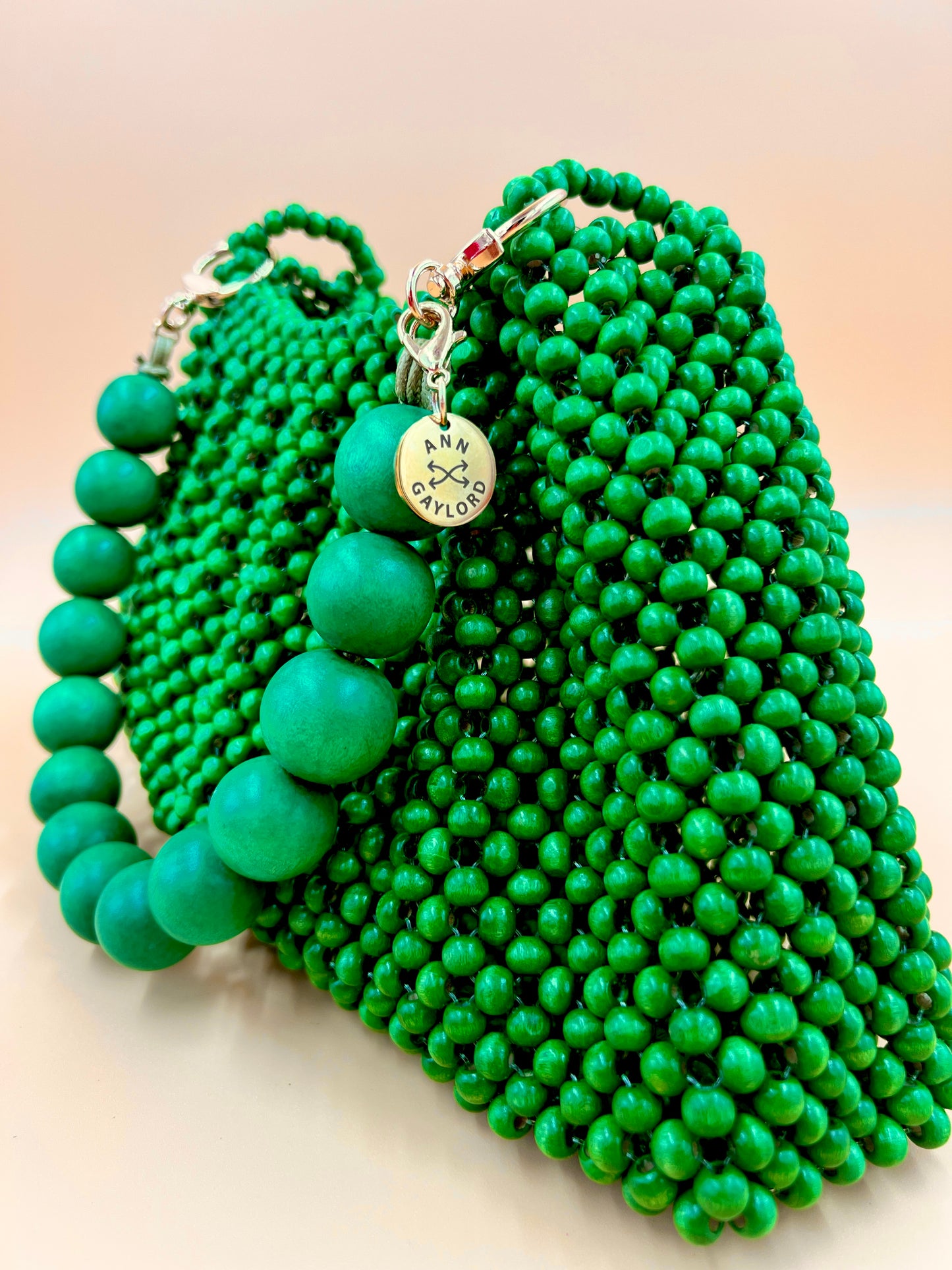 BONNIE GREEN Handmade Mix and Match Wooden Pleated Bead Bag, Sustainably Made and Responsibly Sourced from the Philippines