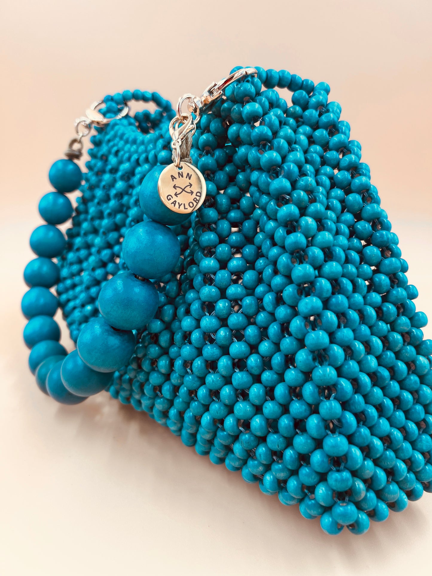 BONNIE TEAL Handmade Mix and Match Wooden Pleated Bead Bag, Sustainably Made and Responsibly Sourced from the Philippines
