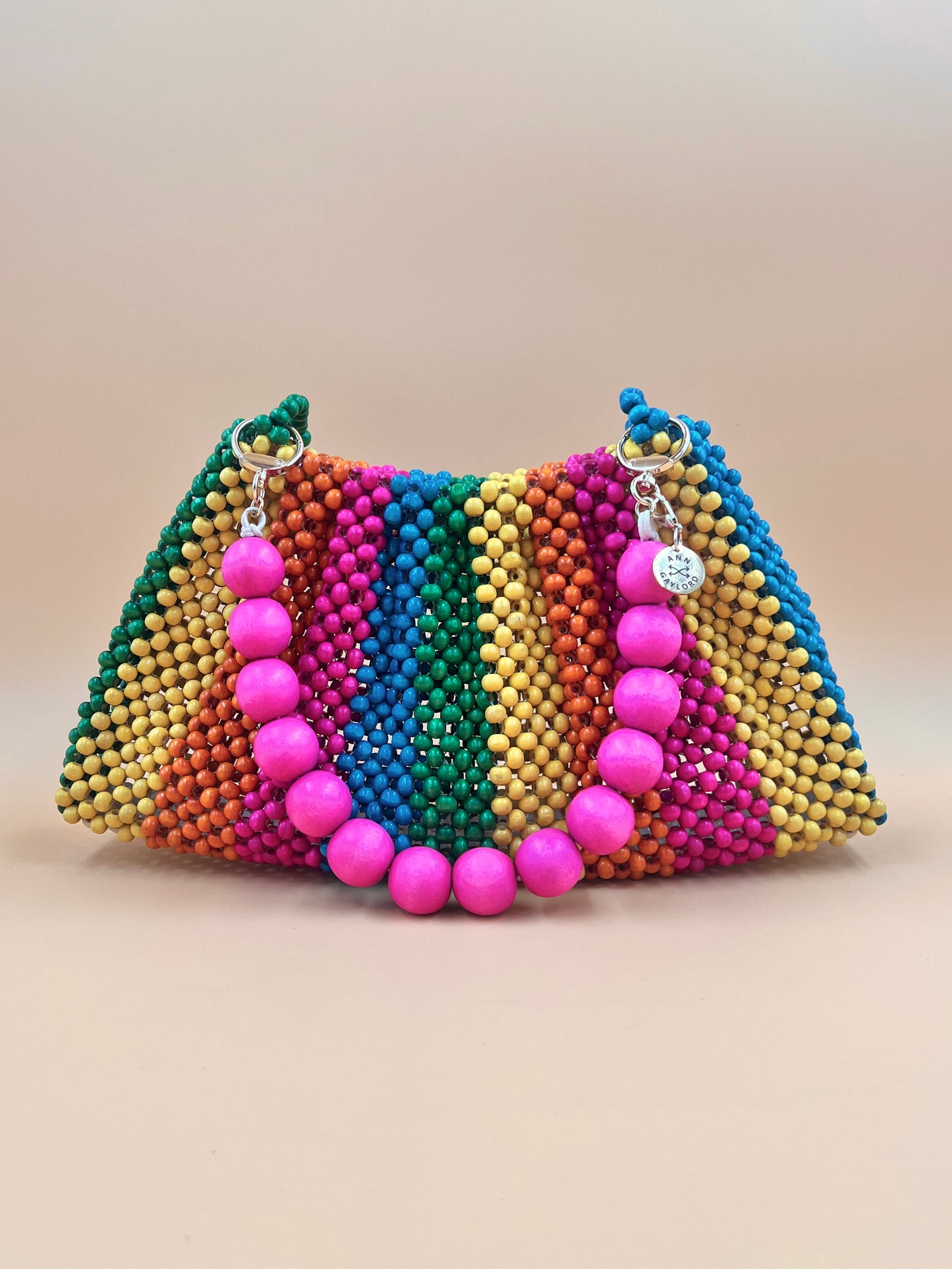 BONNIE RAINBOW Handmade Mix and Match Wooden Pleated Bead Bag, Sustainably Made and Responsibly Sourced from the Philippines