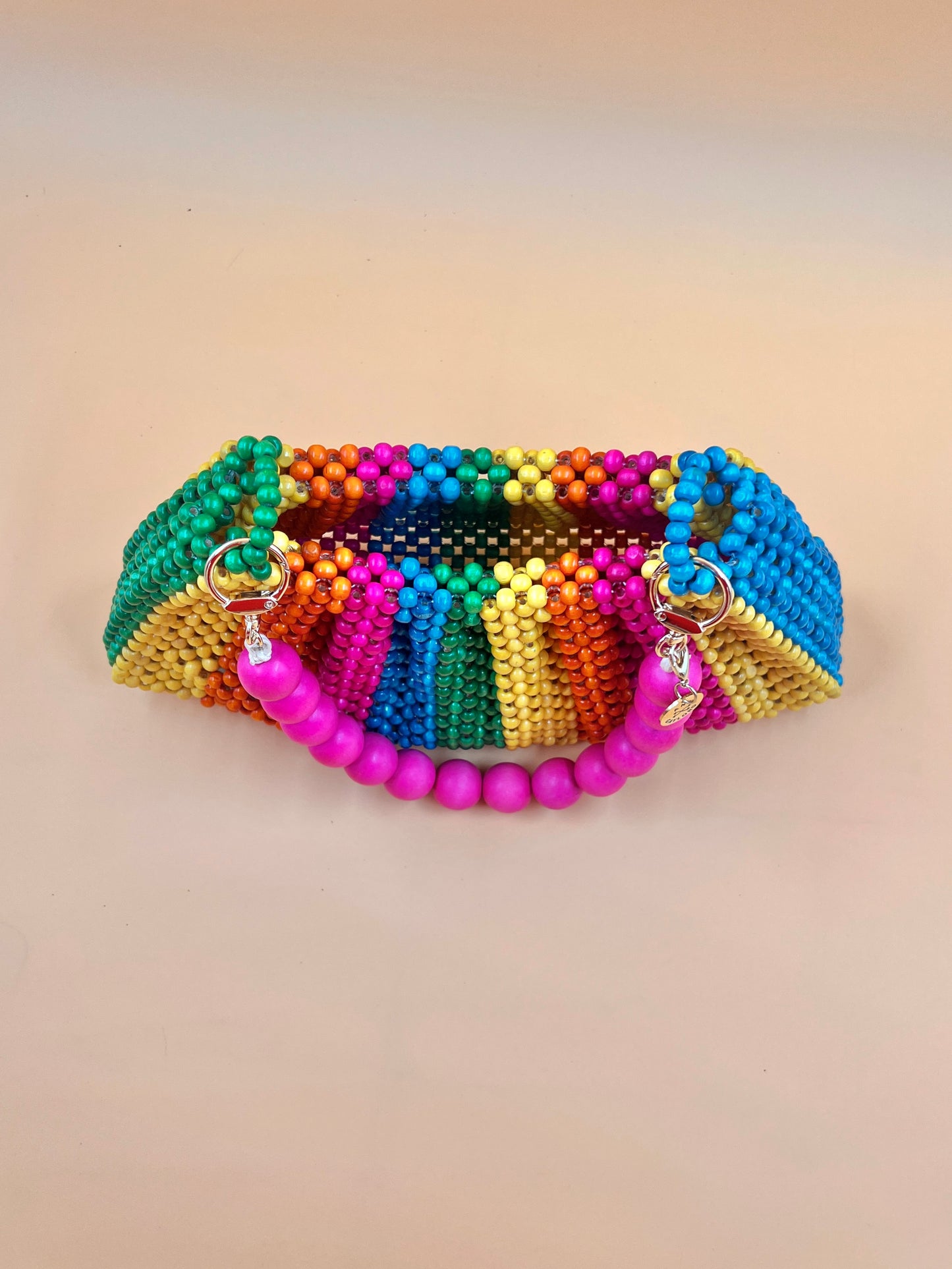 BONNIE RAINBOW Handmade Mix and Match Wooden Pleated Bead Bag, Sustainably Made and Responsibly Sourced from the Philippines