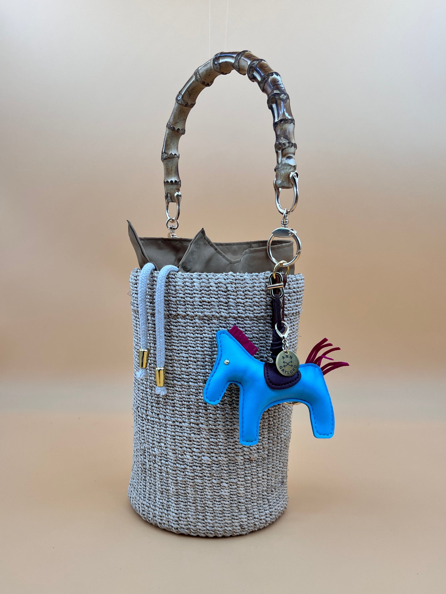 MAYA BUCKET BAG WITH HORSE CHARM Handmade Mix and Match Abaca Bucket Bag, Sustainably Made and Responsibly Sourced from the Philippines