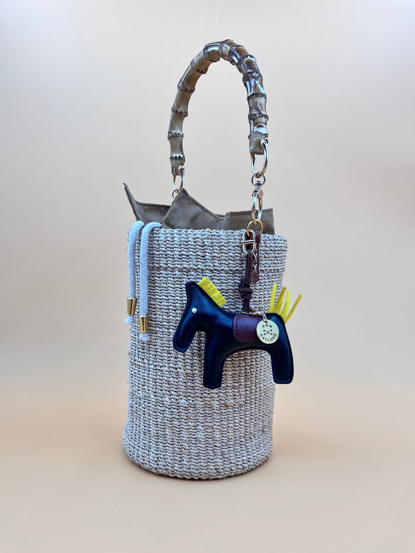 MAYA BUCKET BAG WITH HORSE CHARM Handmade Mix and Match Abaca Bucket Bag, Sustainably Made and Responsibly Sourced from the Philippines