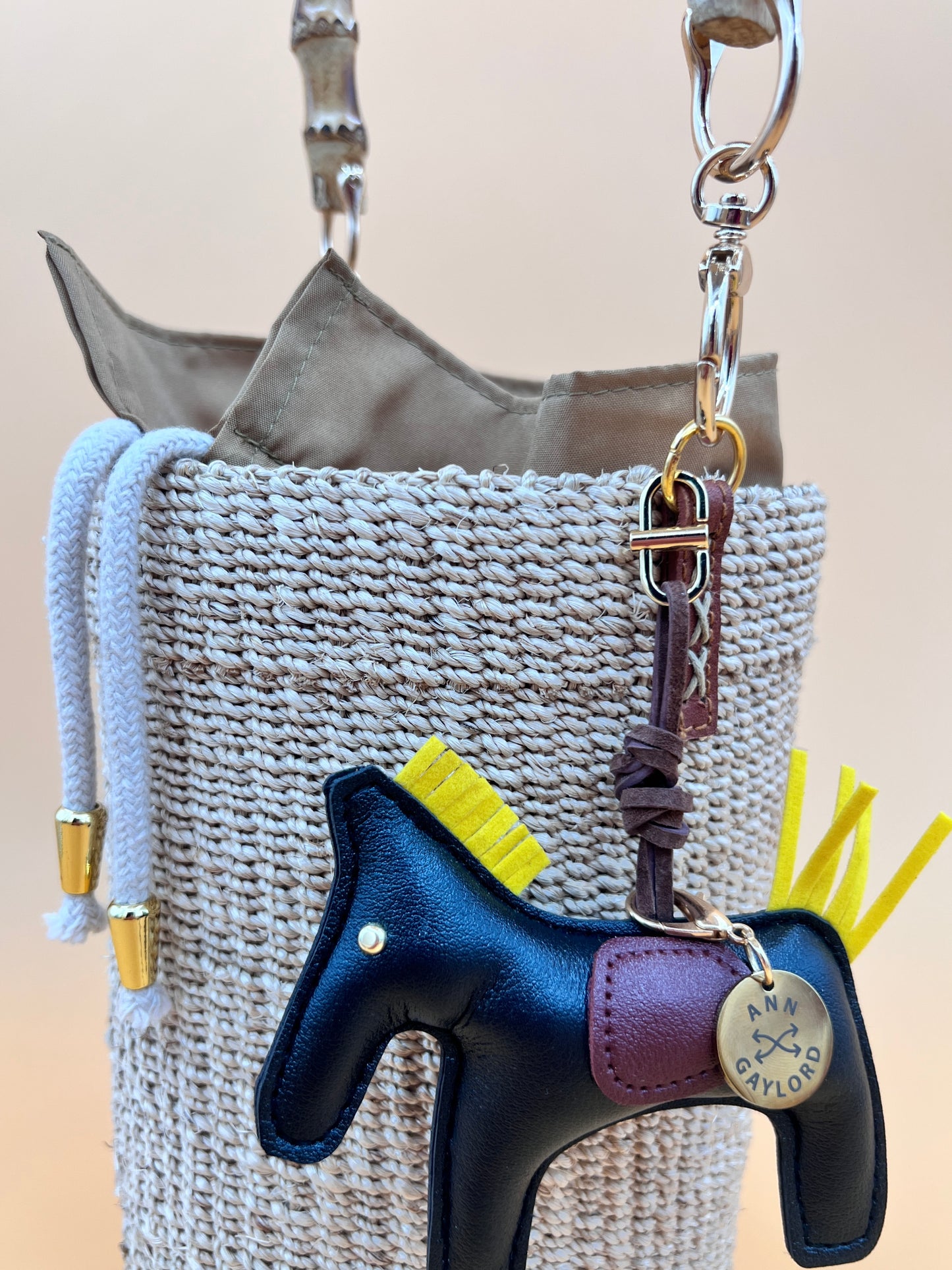 MAYA BUCKET BAG WITH HORSE CHARM Handmade Mix and Match Abaca Bucket Bag, Sustainably Made and Responsibly Sourced from the Philippines