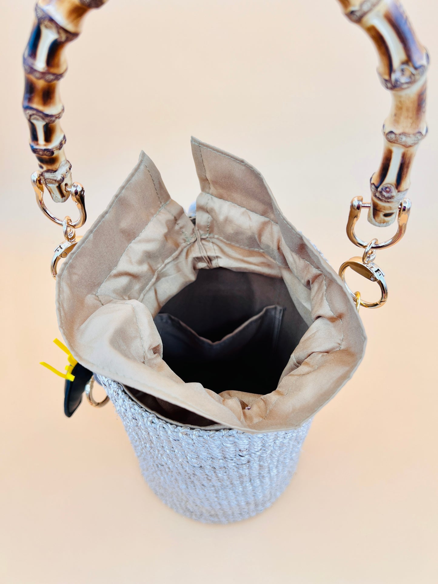 MAYA BUCKET BAG WITH HORSE CHARM Handmade Mix and Match Abaca Bucket Bag, Sustainably Made and Responsibly Sourced from the Philippines