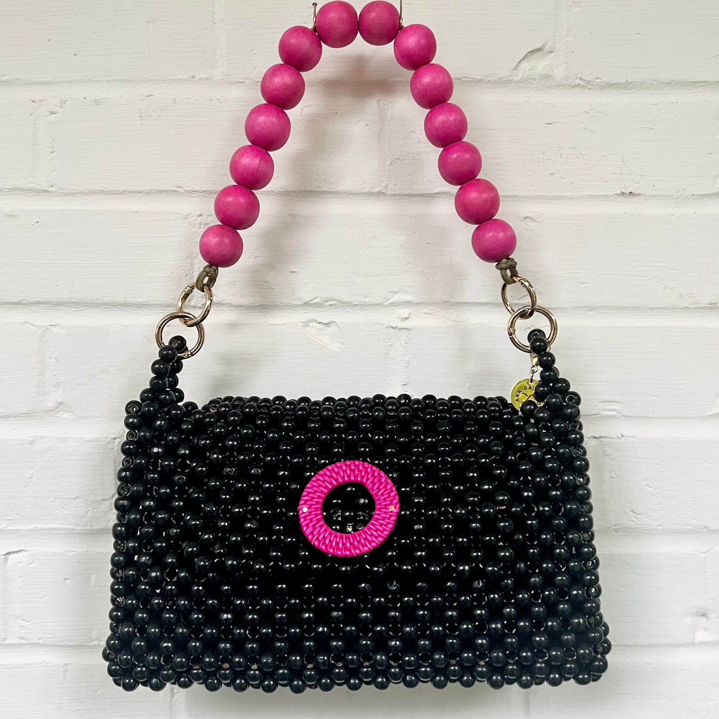 DARCY BLACK Handmade Mix and Match Wooden Pleated Bead Bag, Sustainably Made and Responsibly Sourced from the Philippines