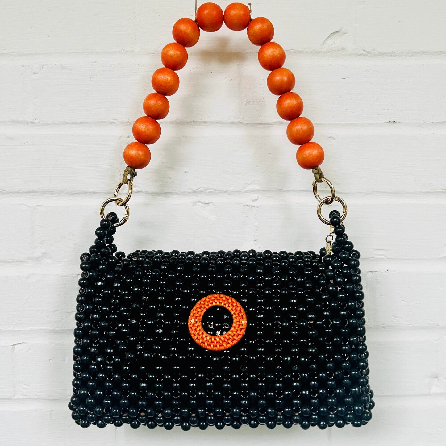 DARCY BLACK Handmade Mix and Match Wooden Pleated Bead Bag, Sustainably Made and Responsibly Sourced from the Philippines