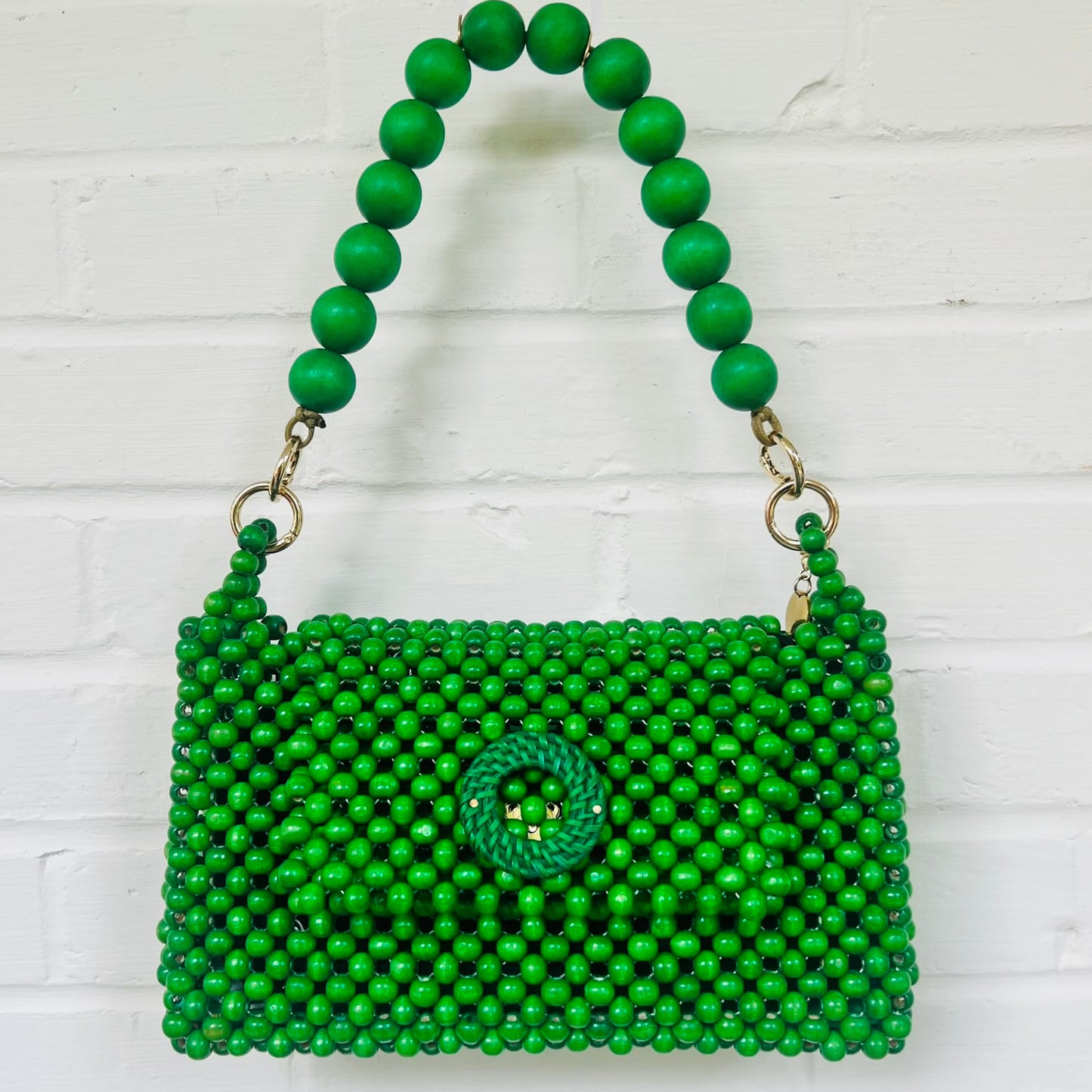 DARCY GREEN Handmade Mix and Match Wooden Pleated Bead Bag, Sustainably Made and Responsibly Sourced from the Philippines