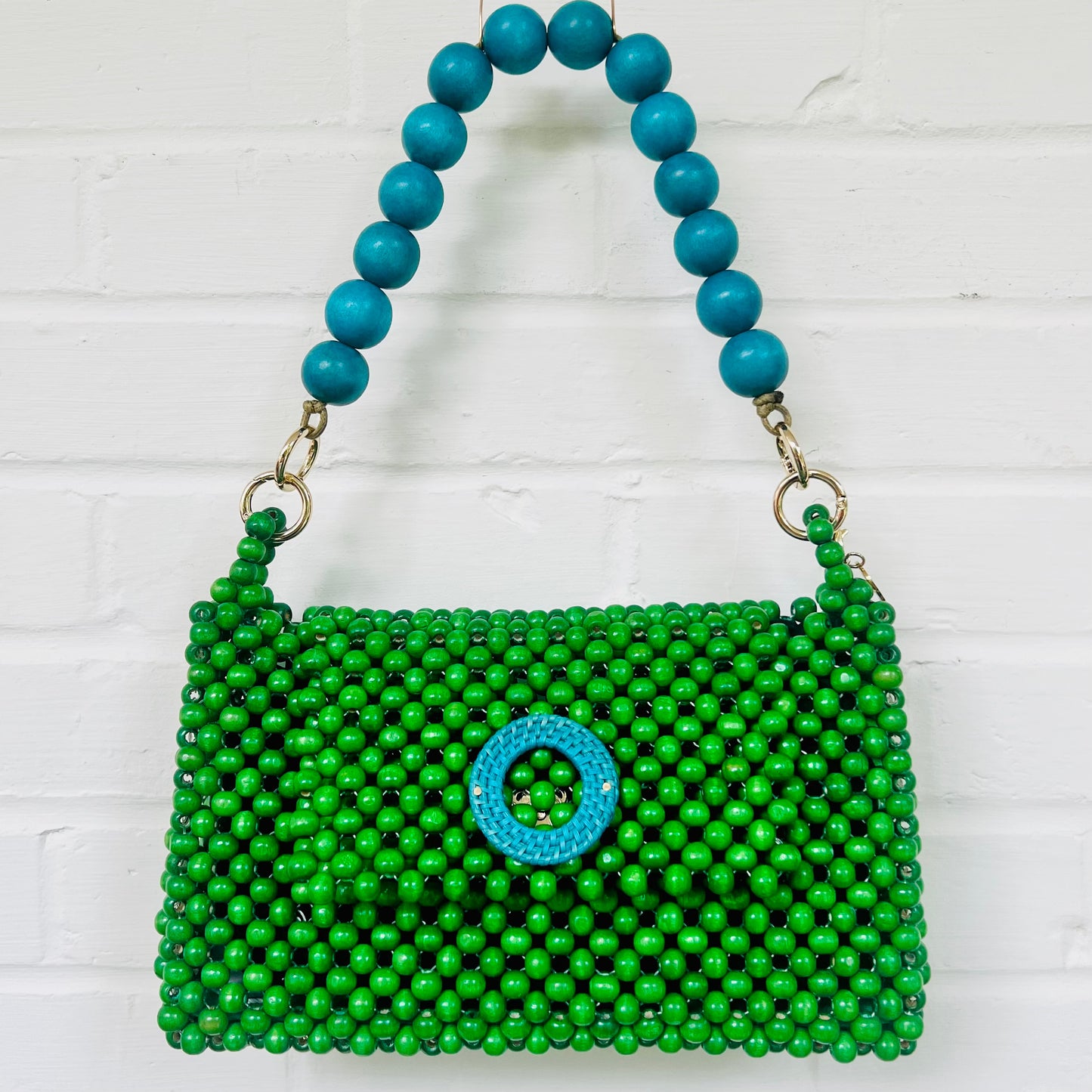 DARCY GREEN Handmade Mix and Match Wooden Pleated Bead Bag, Sustainably Made and Responsibly Sourced from the Philippines