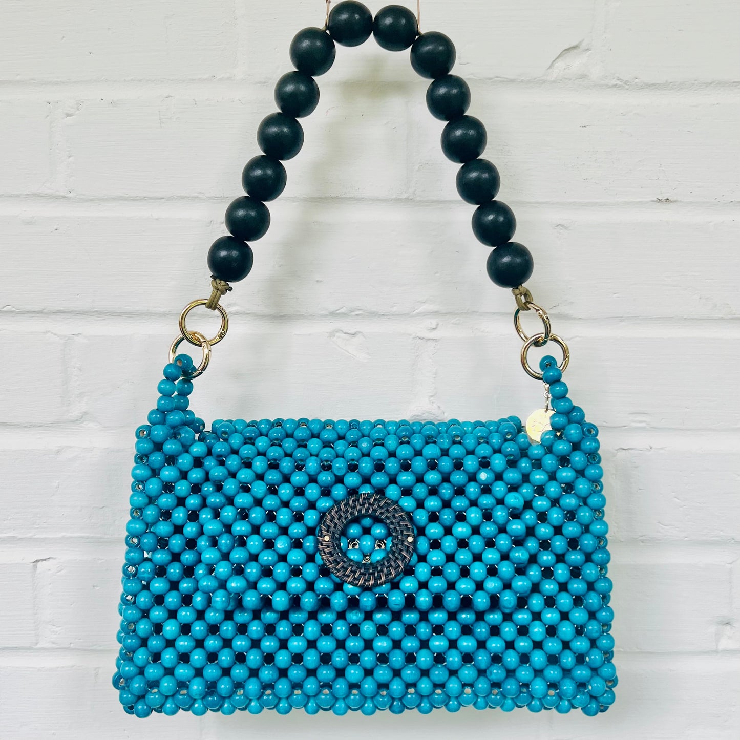 DARCY TEAL Handmade Mix and Match Wooden Pleated Bead Bag, Sustainably Made and Responsibly Sourced from the Philippines