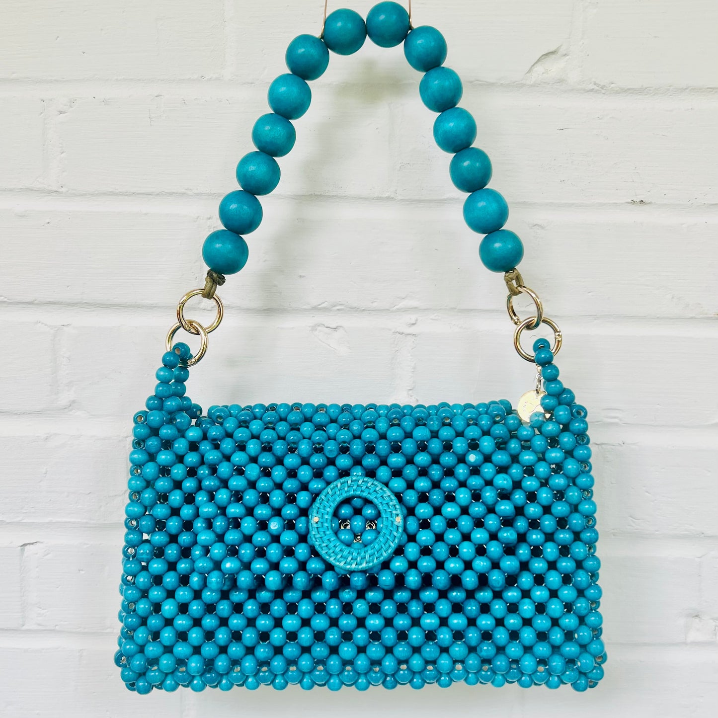 DARCY TEAL Handmade Mix and Match Wooden Pleated Bead Bag, Sustainably Made and Responsibly Sourced from the Philippines