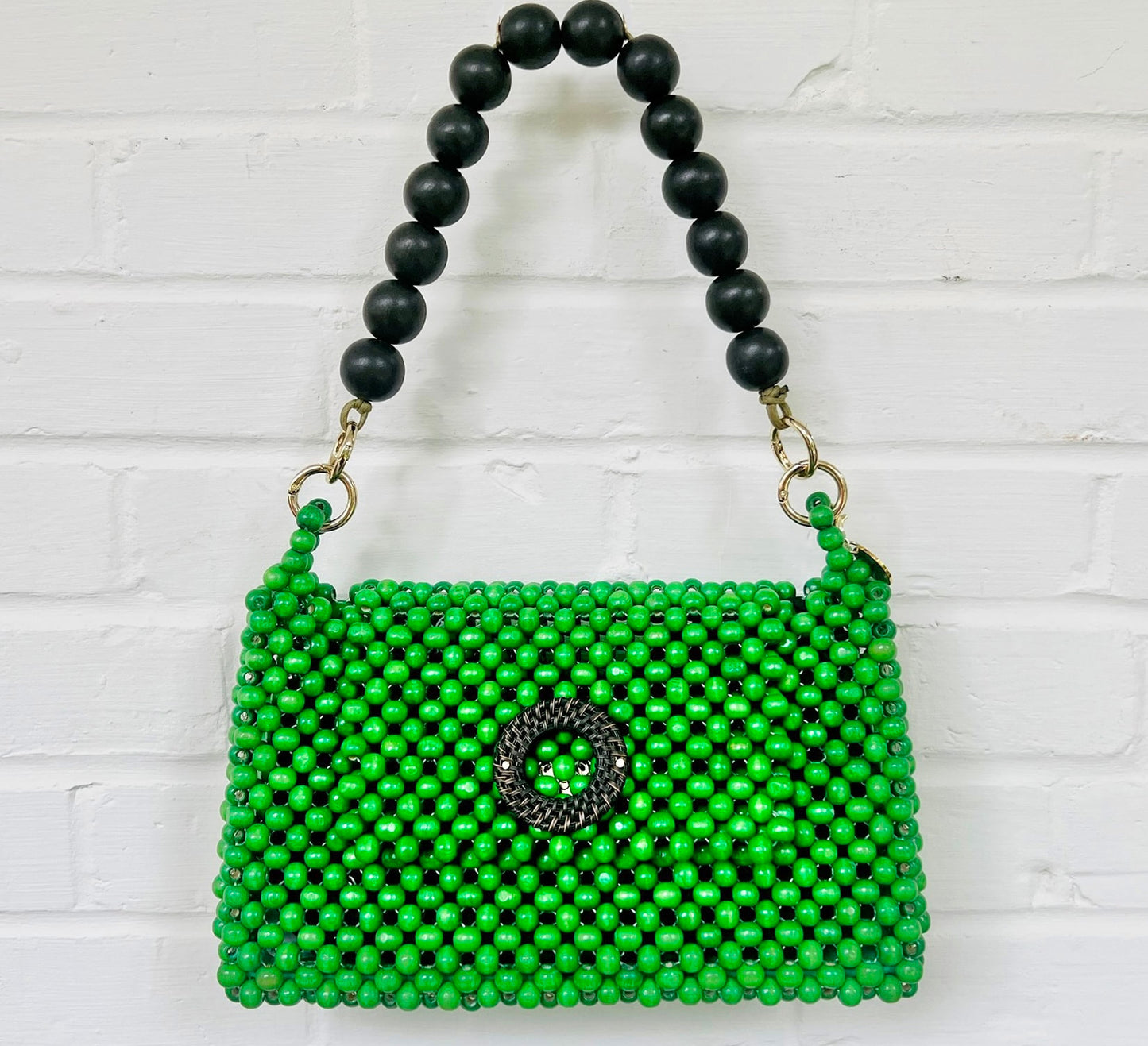 DARCY GREEN Handmade Mix and Match Wooden Pleated Bead Bag, Sustainably Made and Responsibly Sourced from the Philippines