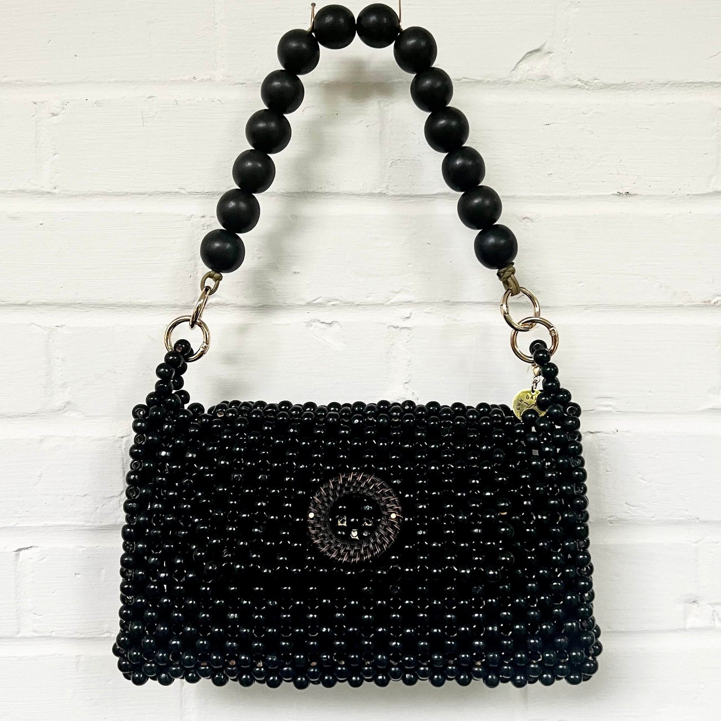 DARCY BLACK Handmade Mix and Match Wooden Pleated Bead Bag, Sustainably Made and Responsibly Sourced from the Philippines