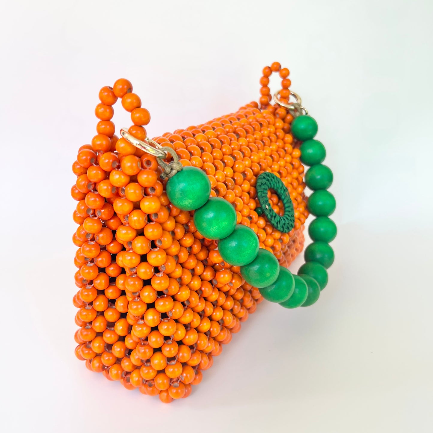 DARCY GREEN Handmade Mix and Match Wooden Pleated Bead Bag, Sustainably Made and Responsibly Sourced from the Philippines