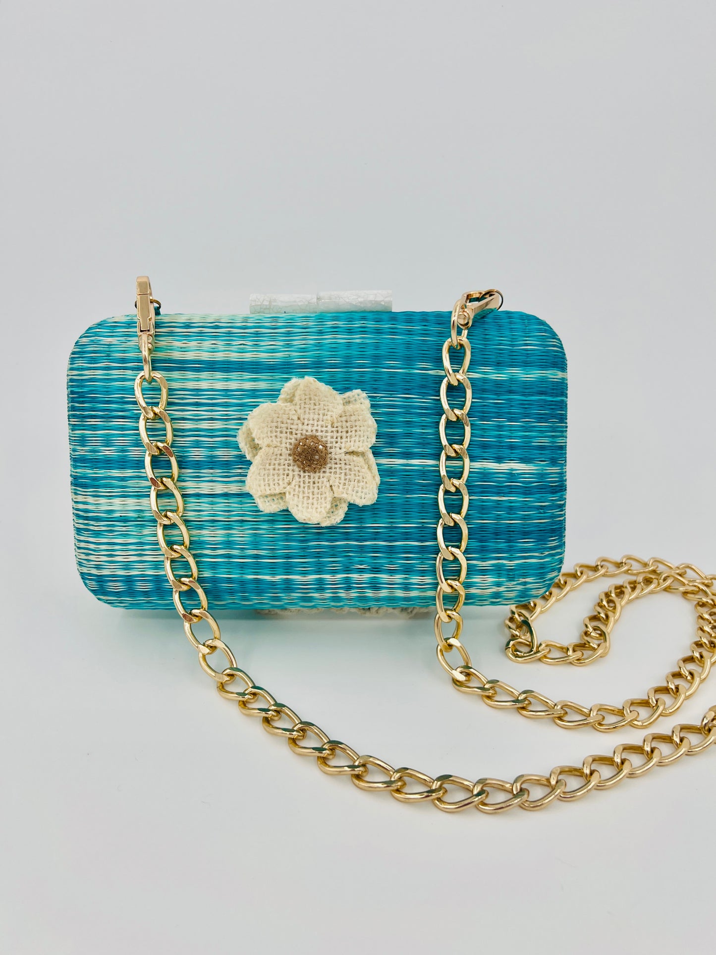 AILEEN CLUTCH TEAL Handmade Mix and Match Flower Clutch, Sustainably Made and Responsibly Sourced from the Philippines