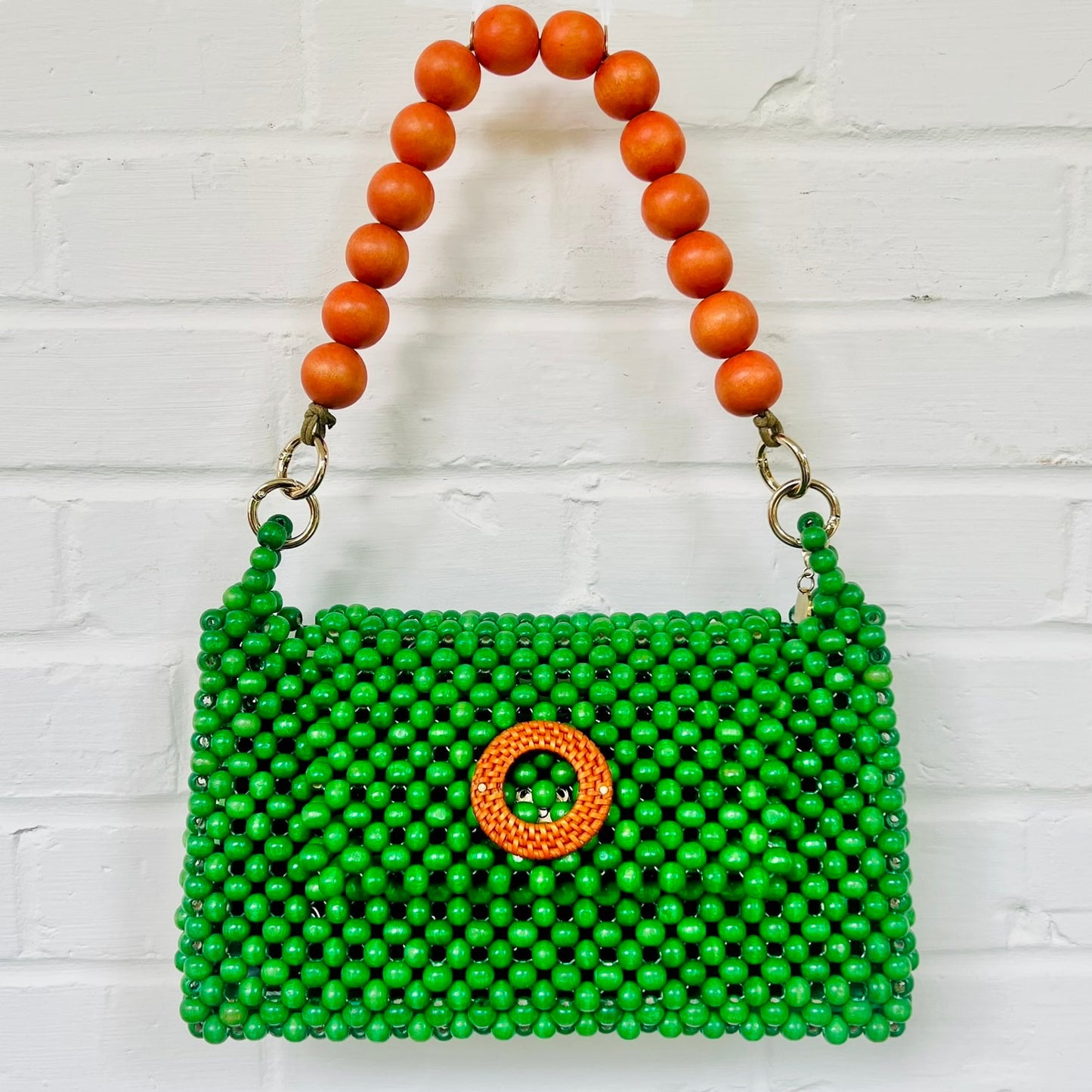 DARCY GREEN Handmade Mix and Match Wooden Pleated Bead Bag, Sustainably Made and Responsibly Sourced from the Philippines