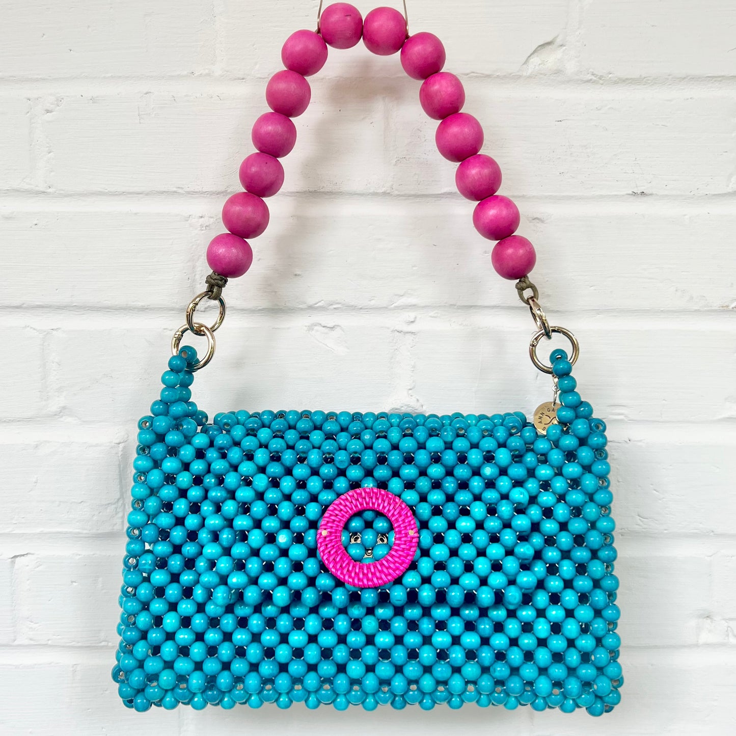 DARCY TEAL Handmade Mix and Match Wooden Pleated Bead Bag, Sustainably Made and Responsibly Sourced from the Philippines