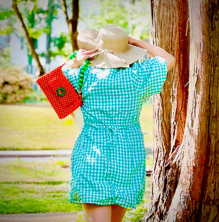 DARCY GREEN Handmade Mix and Match Wooden Pleated Bead Bag, Sustainably Made and Responsibly Sourced from the Philippines