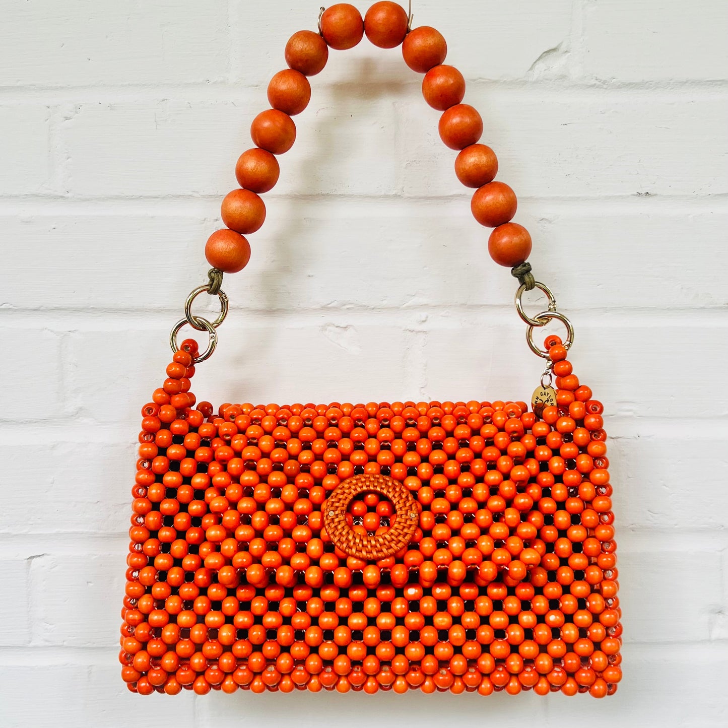 DARCY ORANGE Handmade Mix and Match Wooden Pleated Bead Bag, Sustainably Made and Responsibly Sourced from the Philippines
