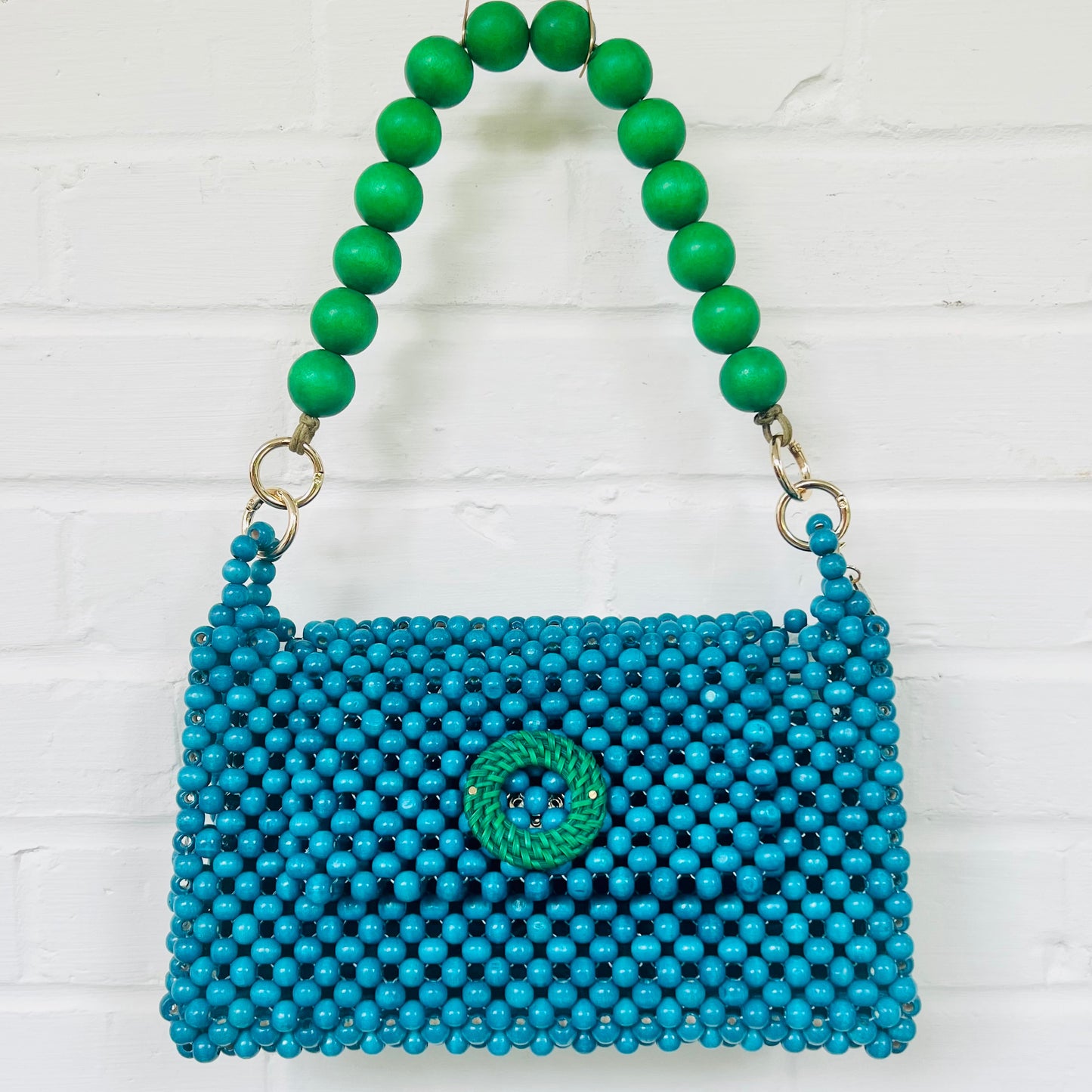 DARCY TEAL Handmade Mix and Match Wooden Pleated Bead Bag, Sustainably Made and Responsibly Sourced from the Philippines
