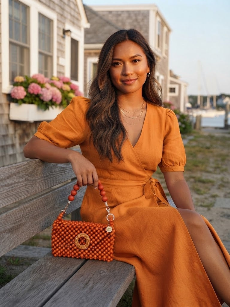 Small Darcy Bead Bag - Flap Closure - Orange