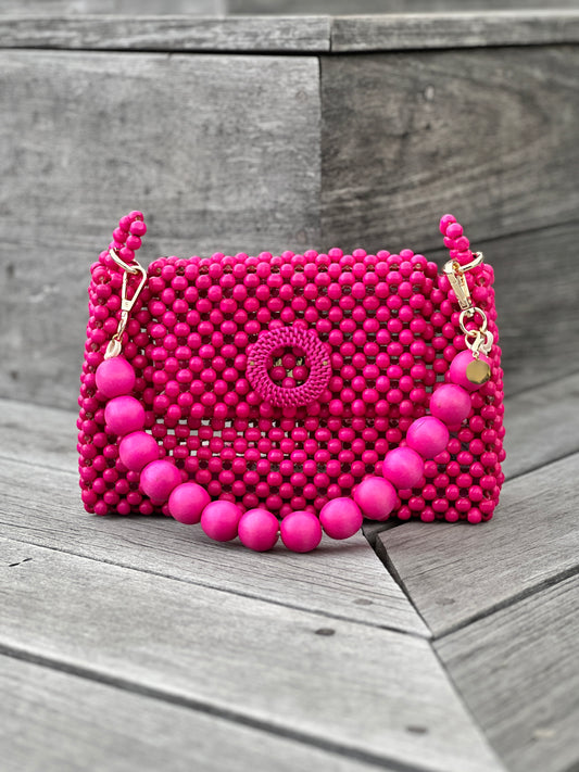 Darcy Bead Bag - Flap Closure - Hot Pink