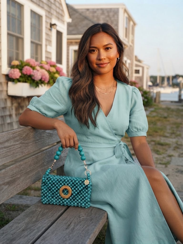 Small Darcy Bead Bag - Flap Closure - Teal